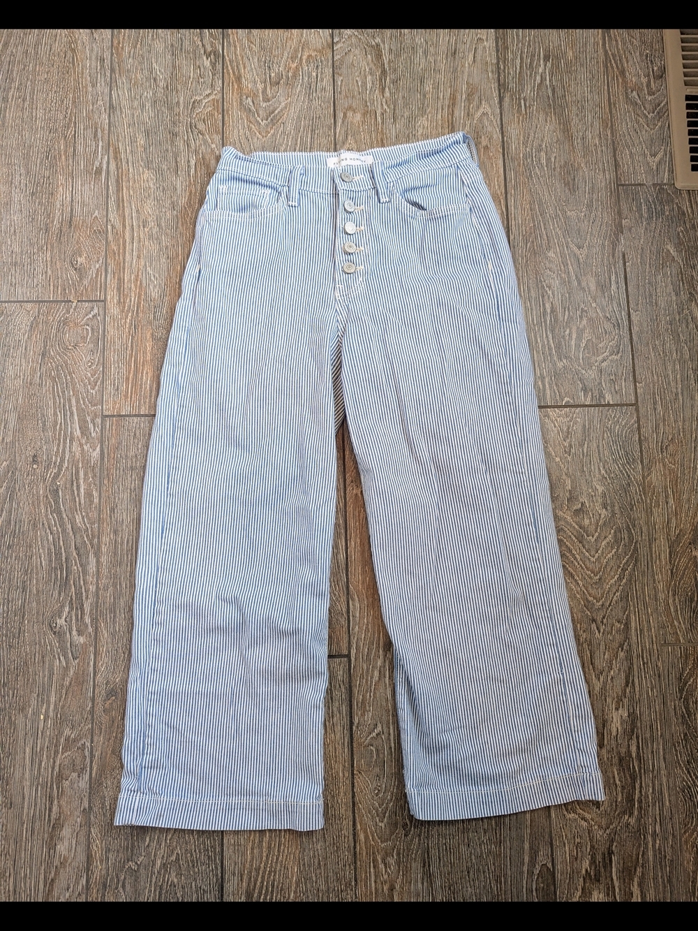 Flying Monkey High Rise Wide Leg Jeans Light Blue Stripe Button Fly Size 25